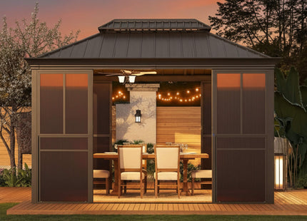 Alora Terrace Fully-Enclosed Outdoor Black Sunroom With Lockable Sliding Doors And Galvanized Double Steel Roof (SAK81634) SAKSBY WHOLESALE