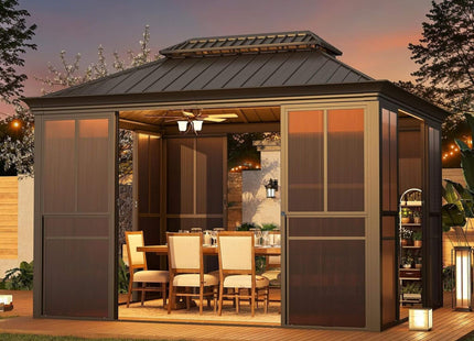 Alora Terrace Fully-Enclosed Outdoor Black Sunroom With Lockable Sliding Doors And Galvanized Double Steel Roof (SAK81634) SAKSBY WHOLESALE