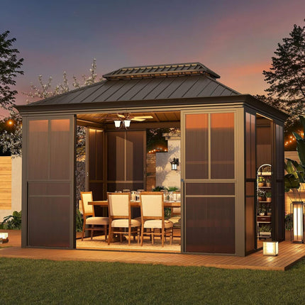 Alora Terrace Fully-Enclosed Outdoor Black Sunroom With Lockable Sliding Doors And Galvanized Double Steel Roof (SAK81634) SAKSBY WHOLESALE