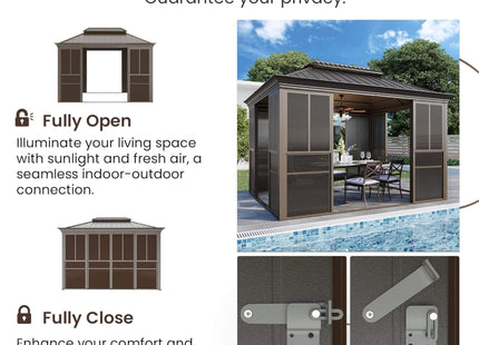 Alora Terrace Fully-Enclosed Outdoor Black Sunroom With Lockable Sliding Doors And Galvanized Double Steel Roof (SAK81634) SAKSBY WHOLESALE
