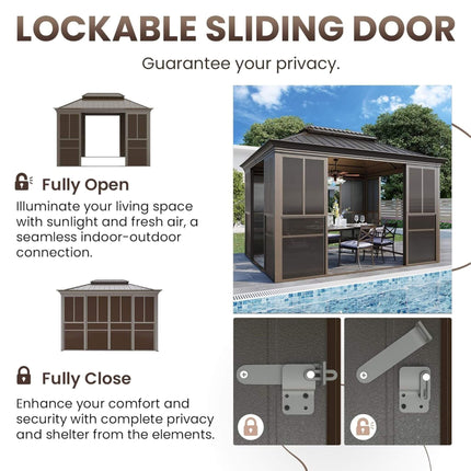 Alora Terrace Fully-Enclosed Outdoor Black Sunroom With Lockable Sliding Doors And Galvanized Double Steel Roof (SAK81634) SAKSBY WHOLESALE