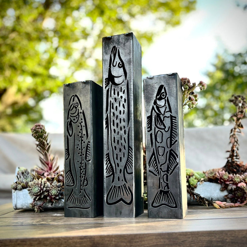 Gone Fishing Pillar Luminary w/ Solar Cap | Freshwater Pack