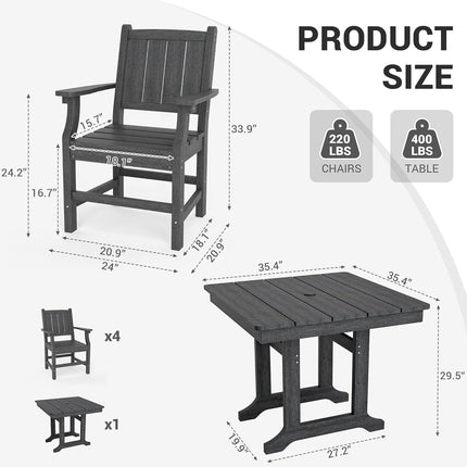 Pamapic HDPE Outdoor Dining Table and Chairs with Umbrella Hole Pamapic