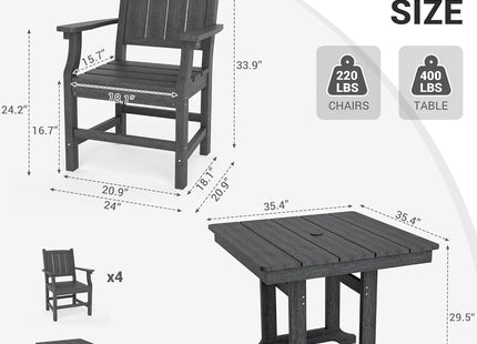 Pamapic HDPE Outdoor Dining Table and Chairs with Umbrella Hole Pamapic