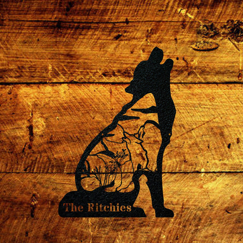 Howling Wolf Personalized Metal Sign - Custom Outdoor Wall Art for Nature Lovers