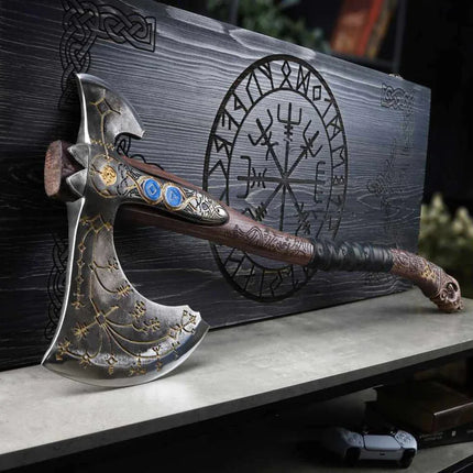 Hand-forged Leviathan axe with leather wrap "Ragnarok Kratos axe" - Phoenix Fire Art Store