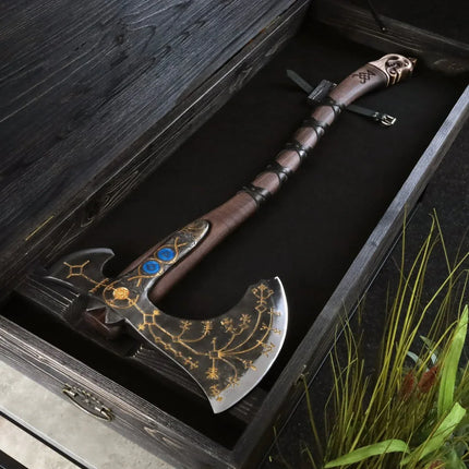 Hand-forged Leviathan axe with leather wrap - Phoenix Fire Art Store