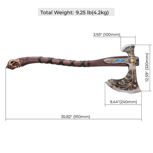 Hand-forged Leviathan axe with leather wrap - Phoenix Fire Art Store