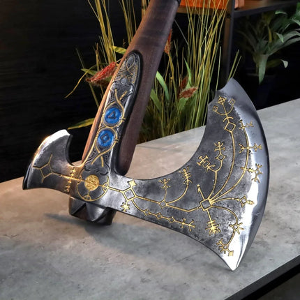 Hand-forged Leviathan axe with leather wrap - Phoenix Fire Art Store