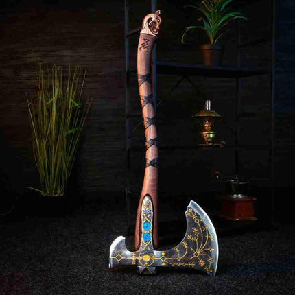 Hand-forged Leviathan axe with leather wrap - Phoenix Fire Art Store