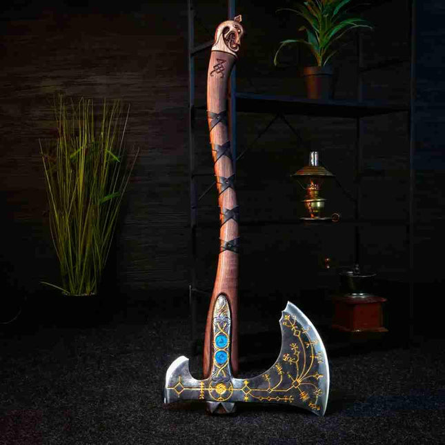 Hand-forged Leviathan axe with leather wrap - Phoenix Fire Art Store