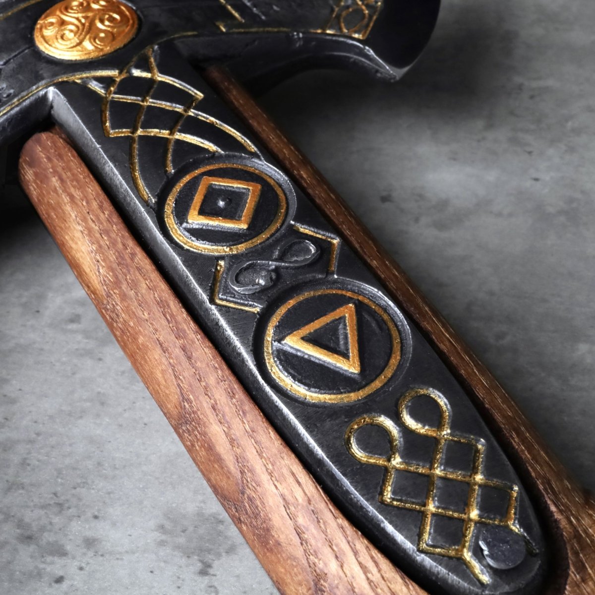 Handcrafted Leviathan axe with leather cover and glow in the dark runes