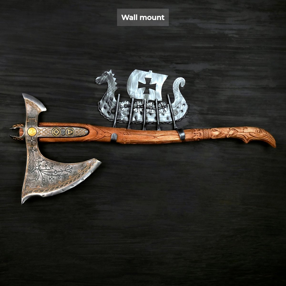 Handcrafted Leviathan axe with leather cover and glow in the dark runes