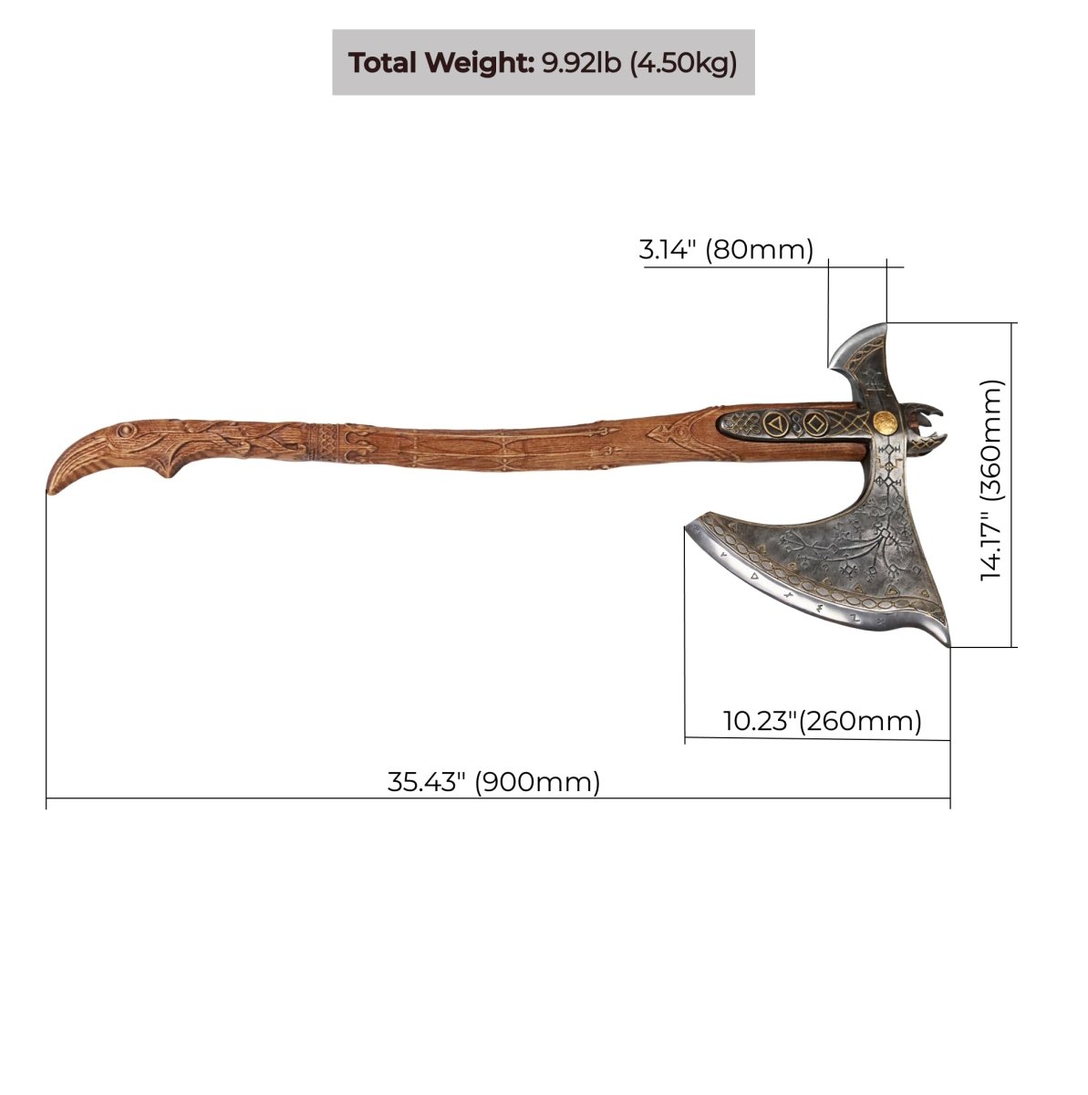 Handcrafted Leviathan axe with leather cover and glow in the dark runes