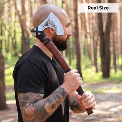 Handmade Norse axe ''Njord" with gently leather wrap - Phoenix Fire Art Store