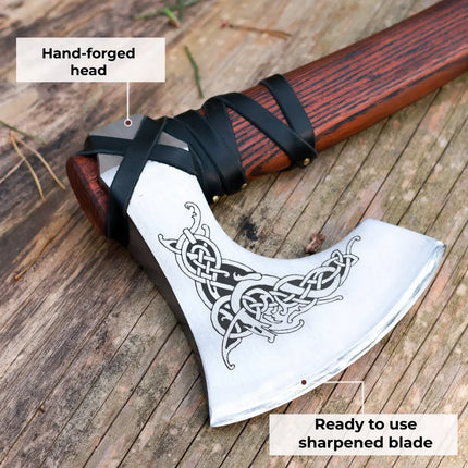 Handmade Norse axe ''Njord" with gently leather wrap - Phoenix Fire Art Store