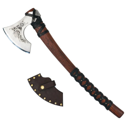 Handmade Norse axe ''Njord" with gently leather wrap - Phoenix Fire Art Store