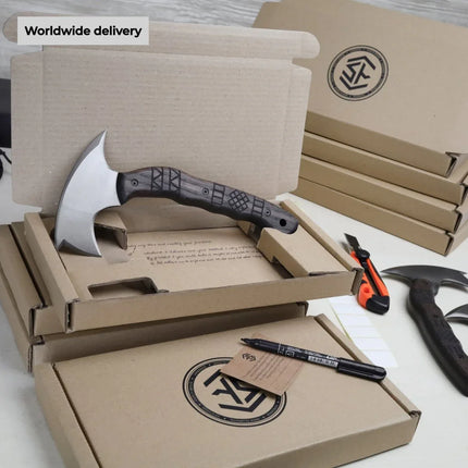 Handmade tomahawk "Dakuri" with tribal engraving - Phoenix Fire Art Store