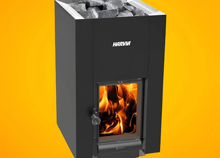 Harvia GreenFlame 22 Linear Wood Sauna Stove With Sauna Stones, 15.7KW [WKLI22GM] (SAK62094) SAKSBY WHOLESALE