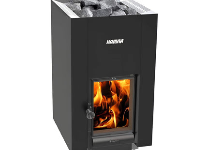 Harvia GreenFlame 22 Linear Wood Sauna Stove With Sauna Stones, 15.7KW [WKLI22GM] (SAK62094) SAKSBY WHOLESALE