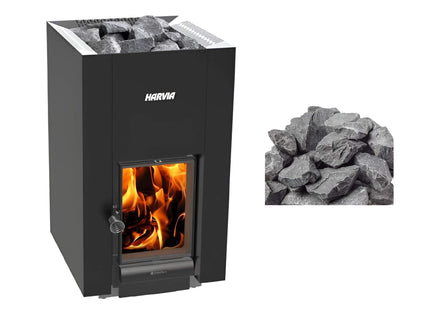 Harvia GreenFlame 22 Linear Wood Sauna Stove With Sauna Stones, 15.7KW [WKLI22GM] (SAK62094) SAKSBY WHOLESALE