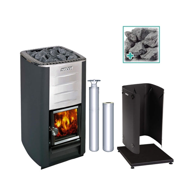Harvia M3 16.5KW Premium Wood-Burning Sauna Stove Kit [M3 SS PKG] (SAK19523) SAKSBY WHOLESALE