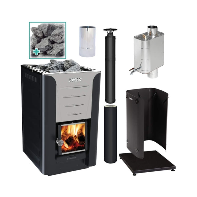 Harvia Pro 20 WH Wood Burning Sauna Stove Package 24kW [PRO20-PKG-SS/BK-WH] (SAK37165) SAKSBY WHOLESALE