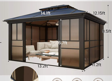 Alora Edge Heavy-Duty Aluminum Frame Outdoor Backyard Solarium With Polycarbornate Roof And Adjustable Panels (SAK68513) SAKSBY WHOLESALE