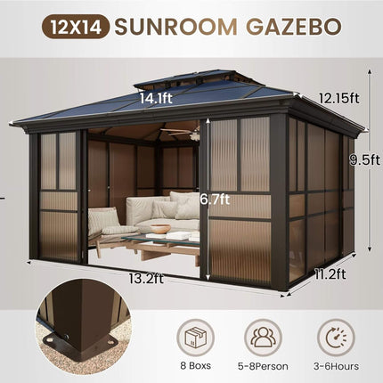 Alora Edge Heavy-Duty Aluminum Frame Outdoor Backyard Solarium With Polycarbornate Roof And Adjustable Panels (SAK68513) SAKSBY WHOLESALE