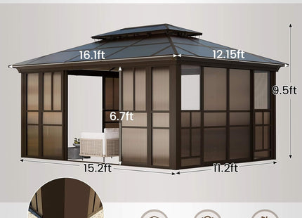 Alora Edge Heavy-Duty Aluminum Frame Outdoor Backyard Solarium With Polycarbornate Roof And Adjustable Panels (SAK68513) SAKSBY WHOLESALE