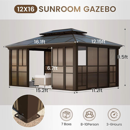 Alora Edge Heavy-Duty Aluminum Frame Outdoor Backyard Solarium With Polycarbornate Roof And Adjustable Panels (SAK68513) SAKSBY WHOLESALE