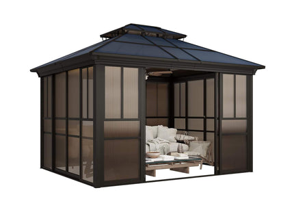 Alora Edge Heavy-Duty Aluminum Frame Outdoor Backyard Solarium With Polycarbornate Roof And Adjustable Panels (SAK68513) SAKSBY WHOLESALE