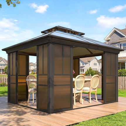 Alora Edge Heavy-Duty Aluminum Frame Outdoor Backyard Solarium With Polycarbornate Roof And Adjustable Panels (SAK68513) SAKSBY WHOLESALE
