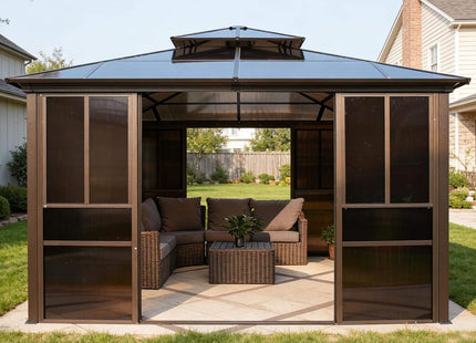 Alora Edge Heavy-Duty Aluminum Frame Outdoor Backyard Solarium With Polycarbornate Roof And Adjustable Panels (SAK68513) SAKSBY WHOLESALE