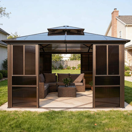 Alora Edge Heavy-Duty Aluminum Frame Outdoor Backyard Solarium With Polycarbornate Roof And Adjustable Panels (SAK68513) SAKSBY WHOLESALE