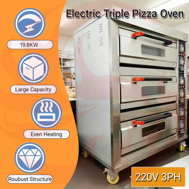 Heavy-Duty Commercial Triple Deck 220V 19.8KW Electric Pizza Oven (SAK56751) - Phoenix Fire Art Store