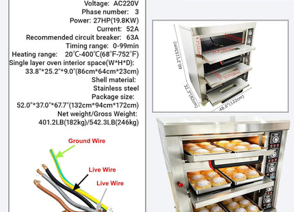 Heavy-Duty Commercial Triple Deck 220V 19.8KW Electric Pizza Oven (SAK56751) SAKSBY WHOLESALE