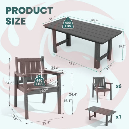 Pamapic HDPE Outdoor Dining Table and Chairs with Umbrella Hole Pamapic