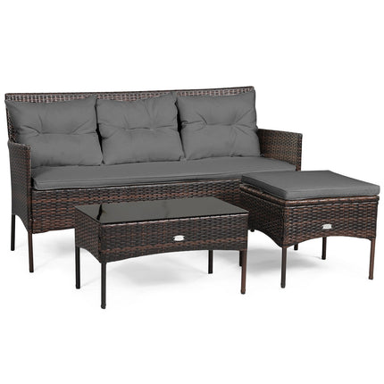 3 Pieces Patio Furniture Sectional Set with 5 Cozy Cushions-Black DirectDeals