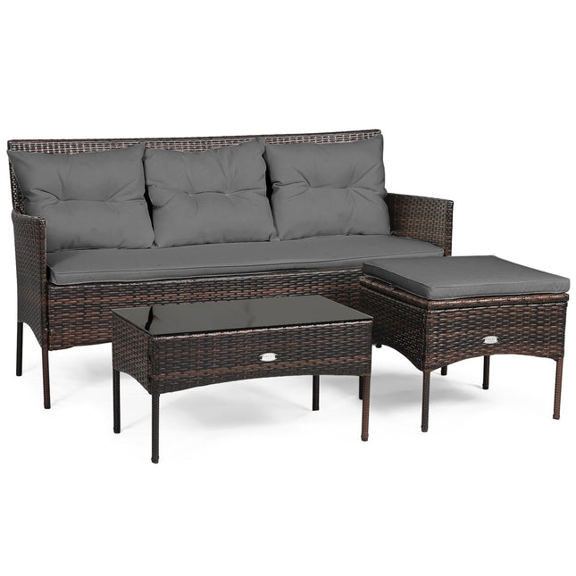 3 Pieces Patio Furniture Sectional Set with 5 Cozy Cushions-Black DirectDeals