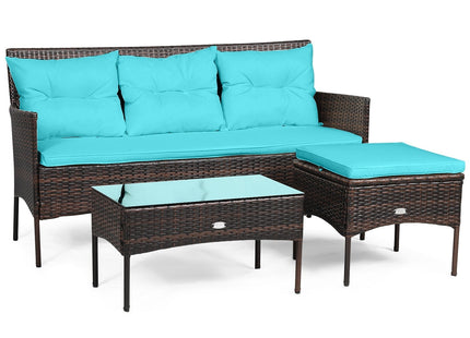 3 Pieces Patio Furniture Sectional Set with 5 Cozy Cushions-Black DirectDeals