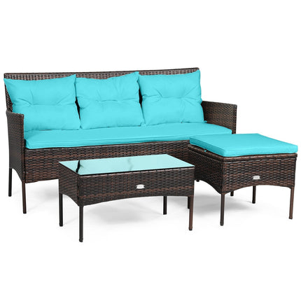 3 Pieces Patio Furniture Sectional Set with 5 Cozy Cushions-Black DirectDeals
