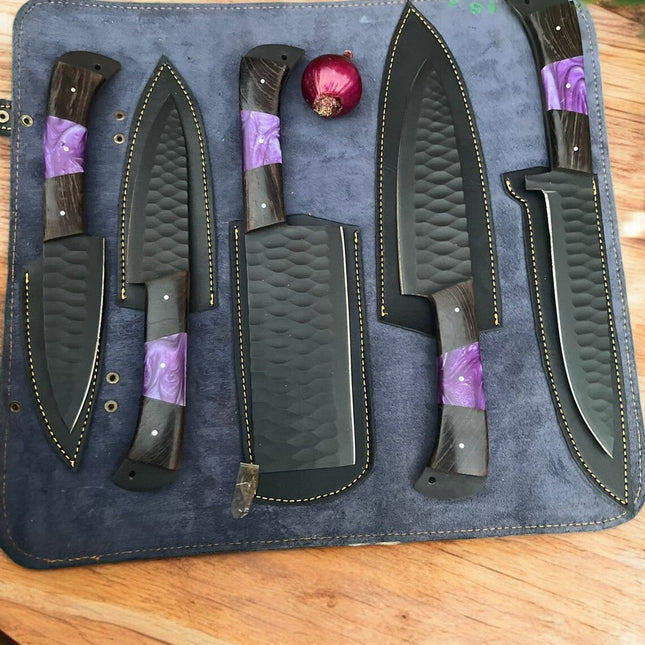 Custom Kitchen Knife Set - Hand Forged Stainless Steel & Wenge Wood