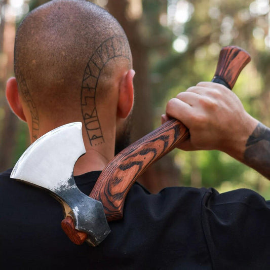 1095 Steel Blade Custom Handcrafted Tomahawk | Rosewood Handle with Leather Wrap & Sheath