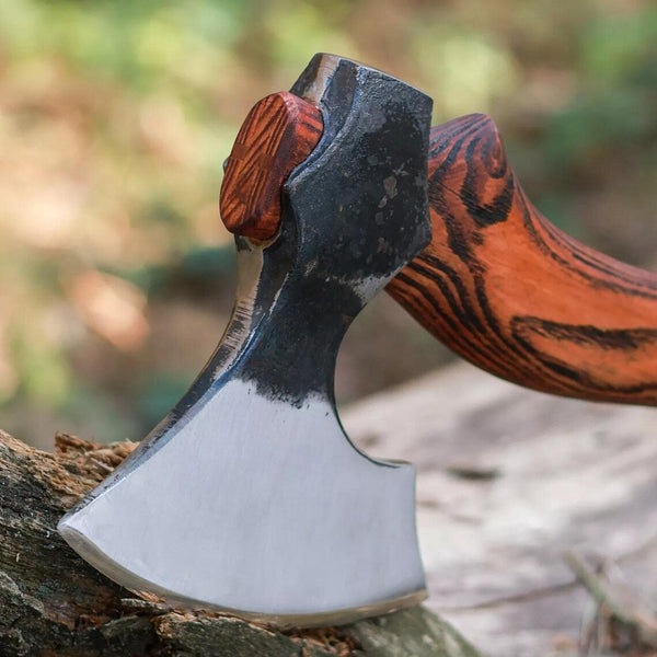 1095 Steel Blade Custom Handcrafted Tomahawk | Rosewood Handle with Leather Wrap & Sheath