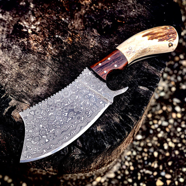 Cleaver Knife With Raindrop Damascus Steel