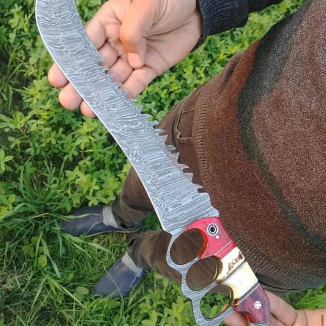 Knuckle Handle Damascus Hunter Knife
