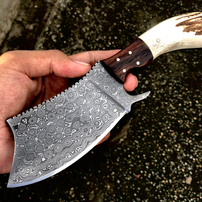 Cleaver Knife With Raindrop Damascus Steel