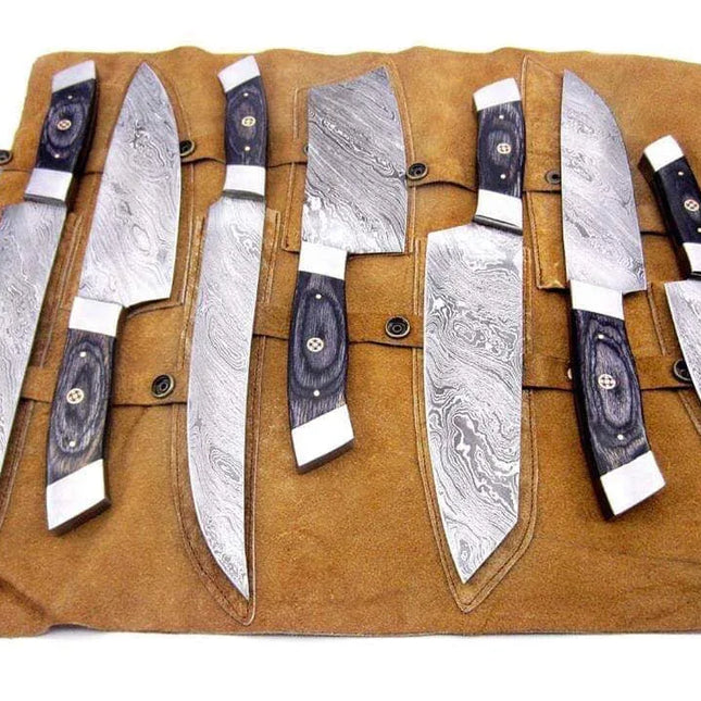Full tang Custom Handmade Damascus Steel Kitchen Knives Set