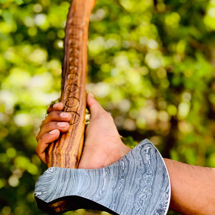 Custom Hammer Forged Damascus Steel Axe